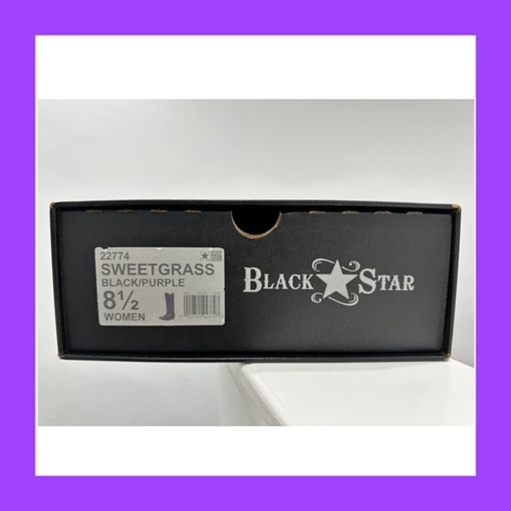Black Star SWEETGRASS Women's Cowboy Boots in Black w Purple - Size 8.5 - Picture 12 of 13